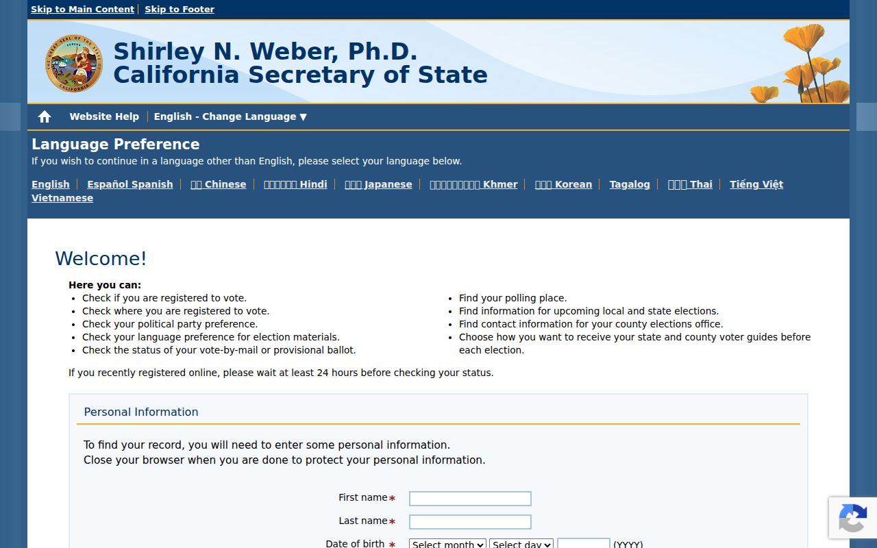 Escondido people search California voter status lookup