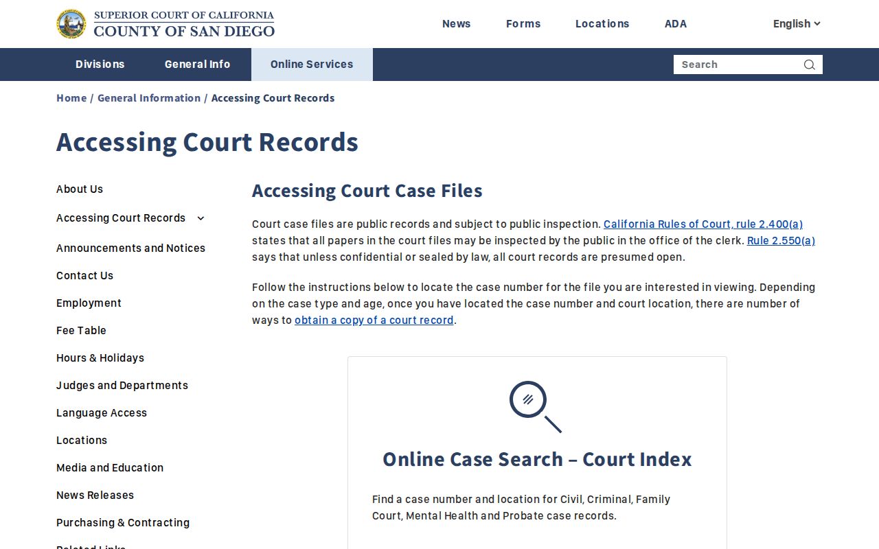 Escondido people search San Diego Superior Court records access