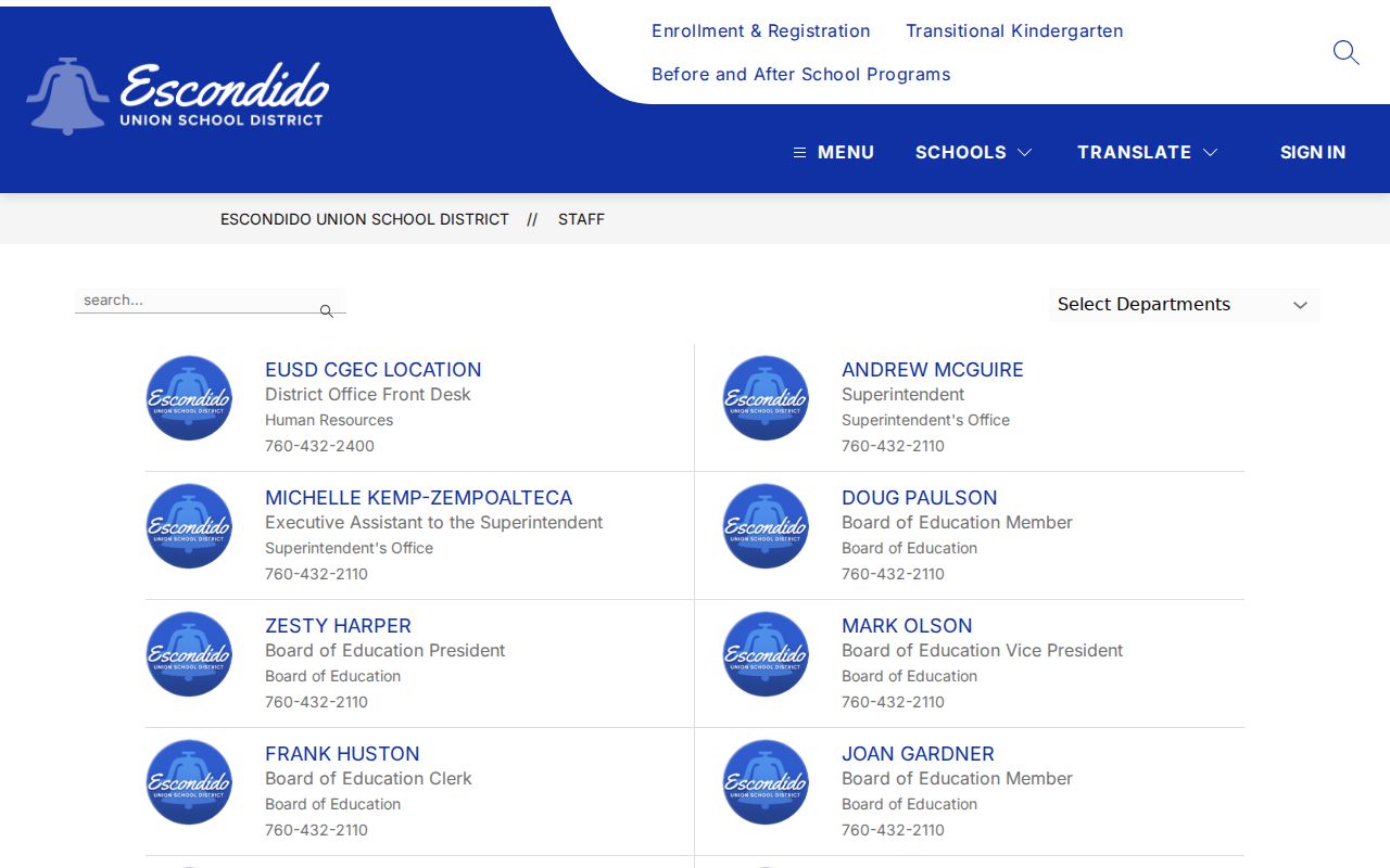 Escondido people directories school district staff search
