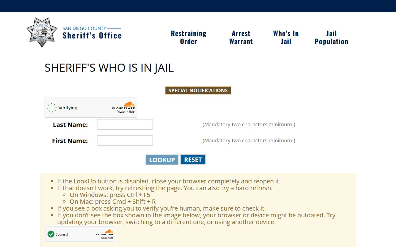 Escondido public records San Diego Sheriff jail lookup